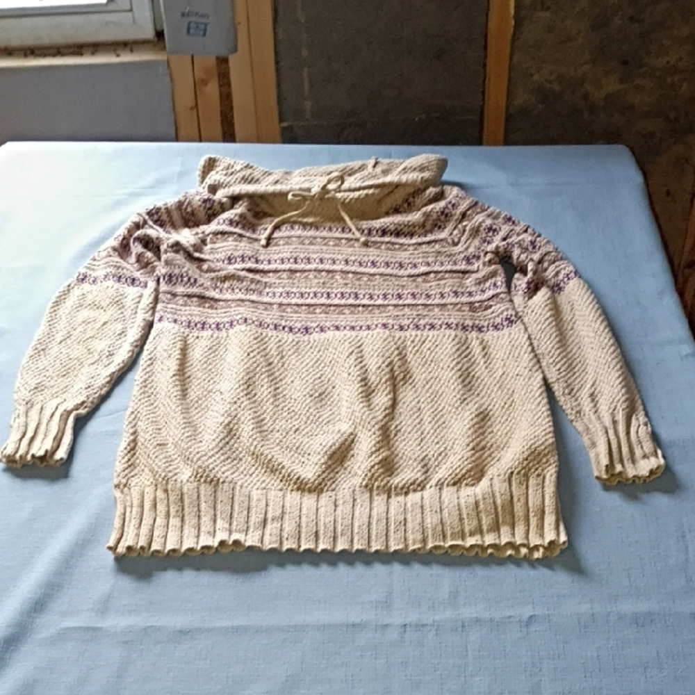 Maurices Cream and Purple Cowl Neck Sweater